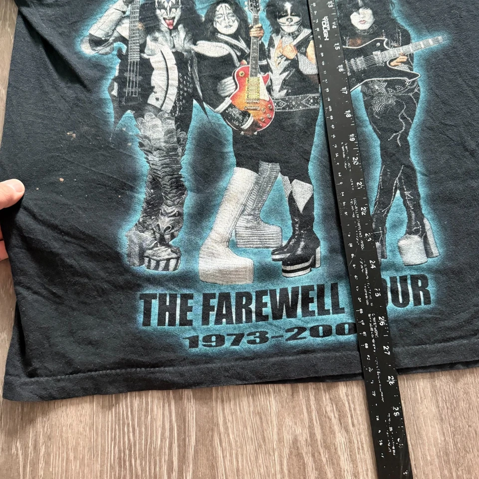 Vintage 90s KISS Band Tee World Tour Concert T-Shirt - Size L THRASHED Black - Image 4 of 4