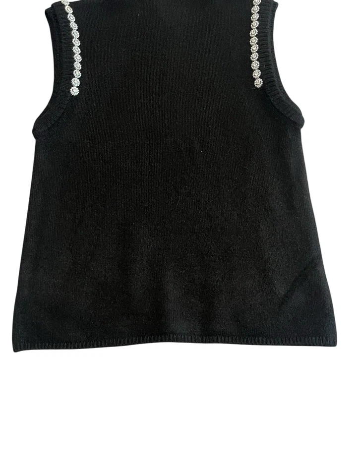 Chaleco Suéter Sin Mangas Ellen Tracy Mujer Talla Pequeña Negro Borde Estrás Nuevo con Etiquetas Foto 4 de 4