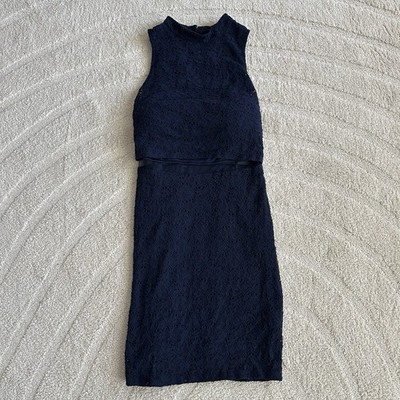 Guess Floral Lined Mesh Sleeveless Dress Navy Blue Women s Small