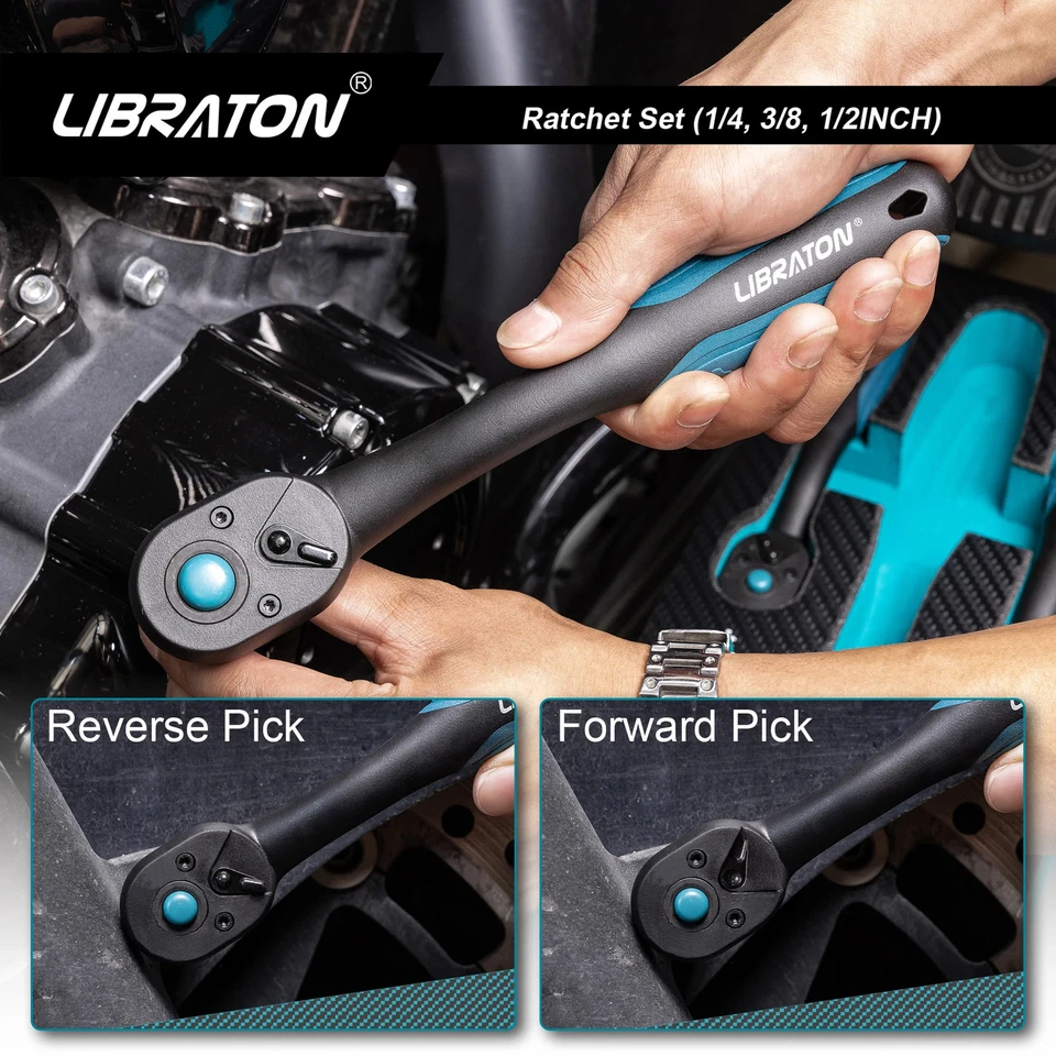 LIBRATON 72-Tooth Ratchet Wrench Quick Release Ratchet Handle Reversible 1/4'' 3 - Image 3 of 4