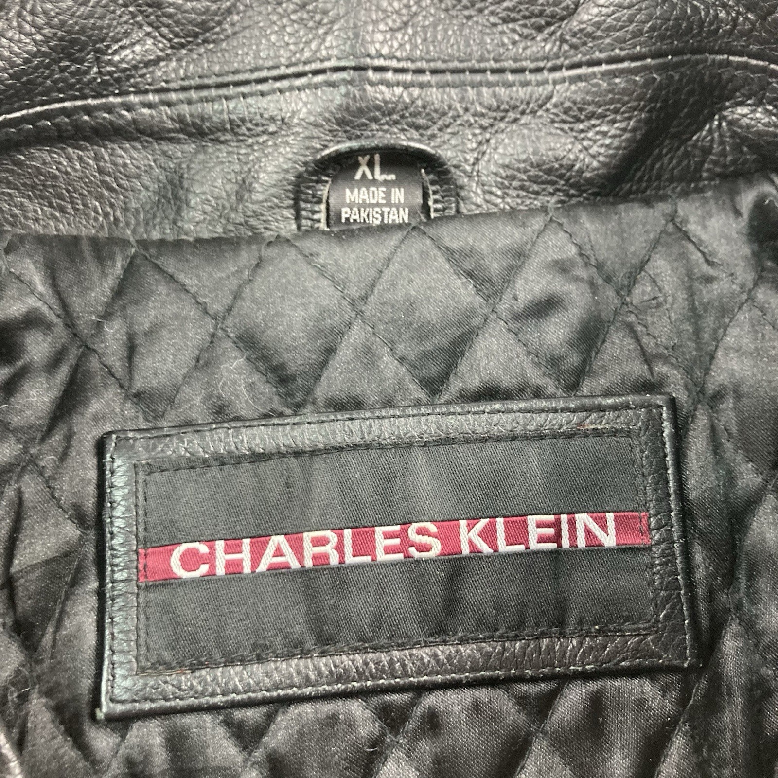 Vintage Charles Klein Leather Jacket Men XL Black Quilted Lined Zip Bomber Moto thumbnail 4