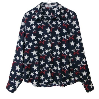 Tommy Hilfiger Women's Star Button Down Shirt Long Sleeve Red White Blue 14