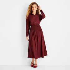 Women Collared Long Sleeve Smocked Midi Shirtdress - Future Collective