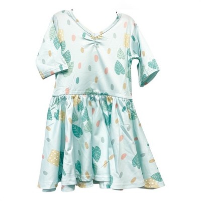 Dot Dot Smile Girls Green Plant Print Ballerina Short Sleeve Dress Size 2T