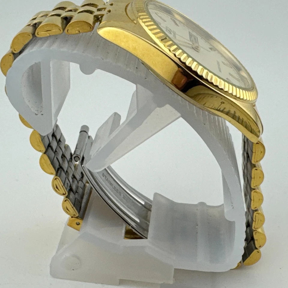 Vintage Q&Q Quartz Watch Men Gold Tone Fluted Bezel Japan Analog New Batte 7.25" - Image 3 of 4