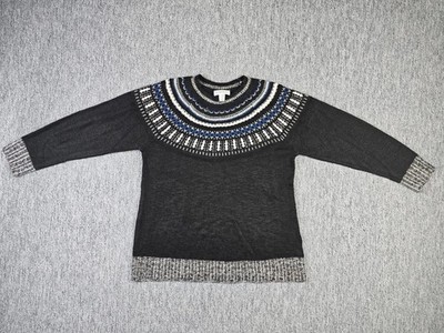 Christopher & Banks Pullover Damen L schwarz Häkel Strick Cottagecore Grandma...