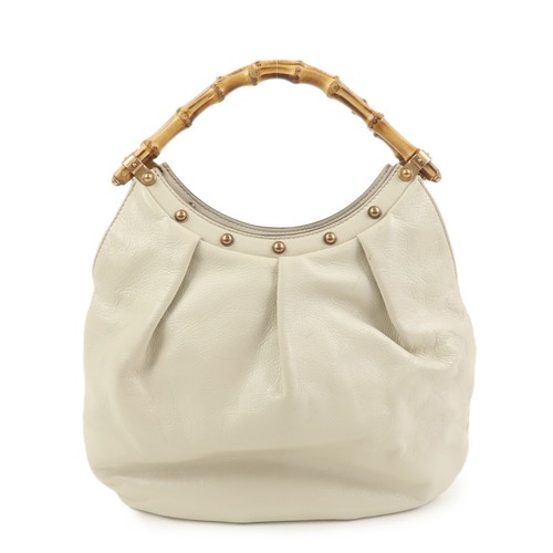 GUCCI Bamboo Leather Studs Shoulder Bag Hand Bag Ivory 124297 Authentic Used F/S