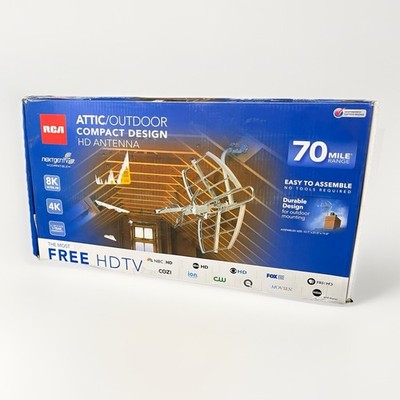 RCA ANT705E Compact Attic/Outdoor HDTV Antenna 70-Mile Range Open Box