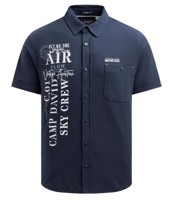 Camp David Kurzarmhemd Pikee mit Artworks &Brusttasche blue navy CB2507-5586-31