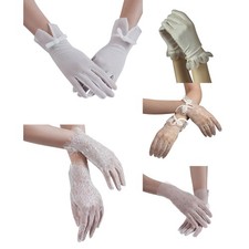 1 Pair Women Short Wrist Length Lace Wedding Gloves for Wedding Dinner Party