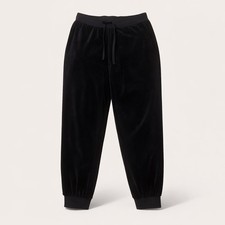 Eileen Fisher Black Velour Jogger Pants Organic Cotton Drawstring Pull On PL