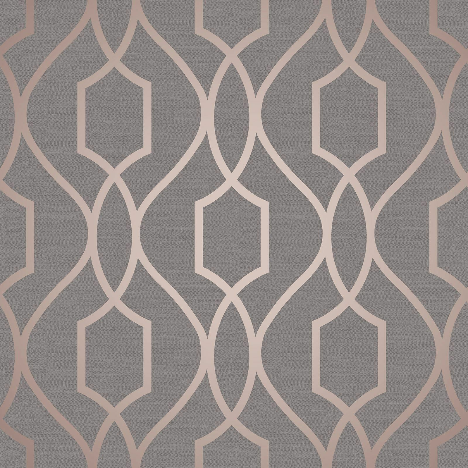 Contemporary Geometric lines modern wallpaper gray rose gold metallic  trellis 3D | eBay