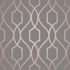 Contemporary Geometric lines modern wallpaper gray rose gold metallic trellis 3D