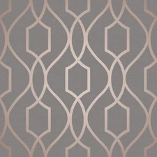 Contemporary Geometric lines modern wallpaper gray rose gold metallic trellis 3D