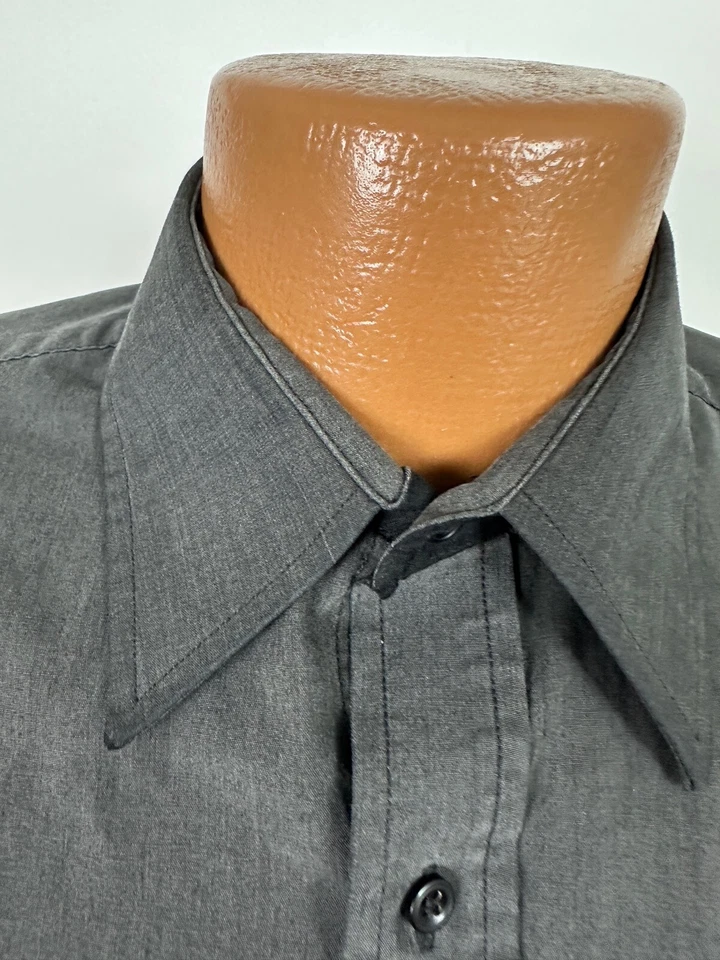 Рубашка мужская Pierre Cardin M черная однотонная с длинным рукавом опрятная минимальная винтажная 80-е 90-е - Изображение 3 из 4