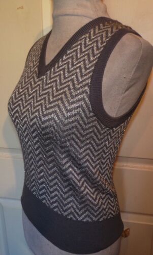 Vintage Saks Fifth Avenue Gray Wool & Metallic Silver Knit Vest Small - Picture 2 of 4