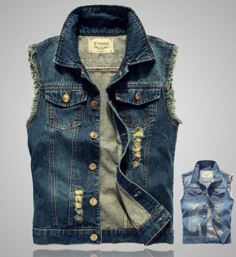 Men's Denim Vest Jean vests Jacket top 