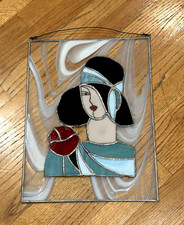 Vintage Stain Glass Window Decor Flapper  Design  1960?s, Sz 16"x12"