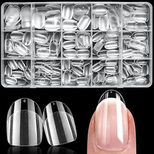 Short Oval Nail Tips, 300Pcs Oval Gel X Nails Tips Clear Press on Nails Soft Gel