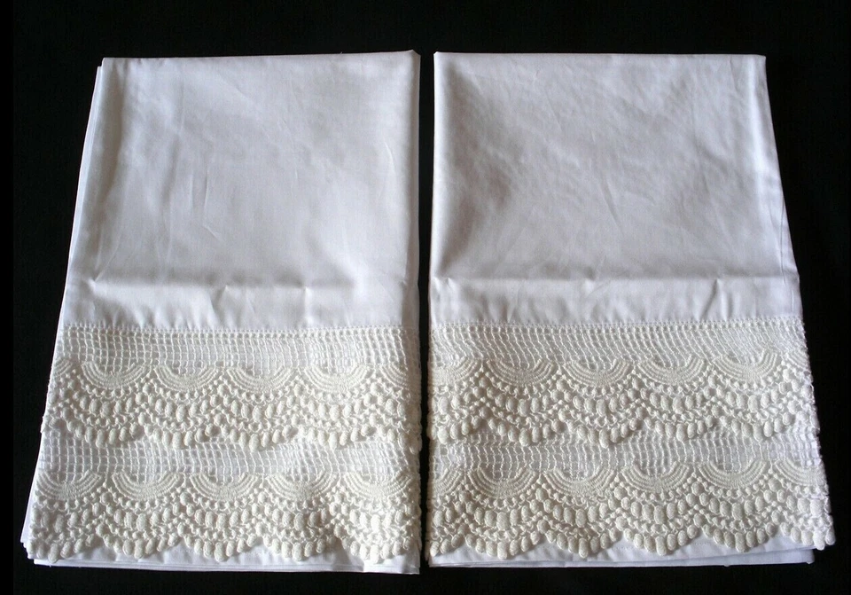 2 Fundas de Almohada Nuevas Bordadas Encaje Algodón Satén Estándar Queen King Blanco S1# Foto 4 de 4