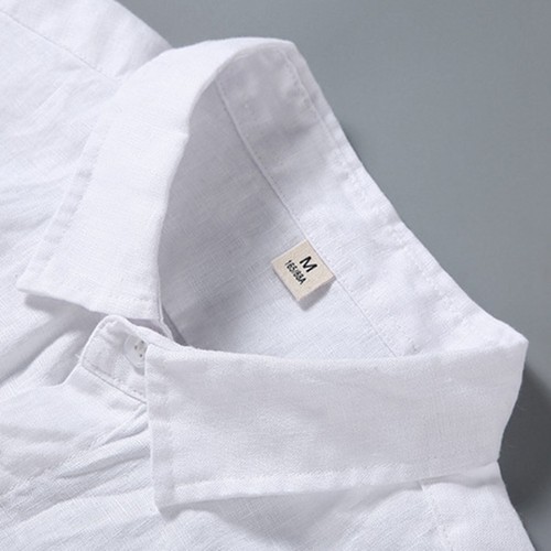 Camicia uomo maniche corte lino casual cotone abbassato tinta unita bottoni - Foto 9 di 30