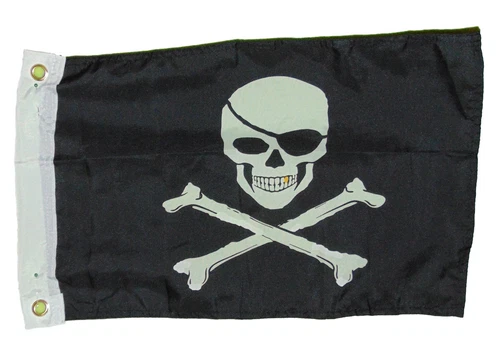 Pirate Jolly Roger Gold Tooth Skull Flag Polyester 12 X 18 Inches Boat Bike Fort