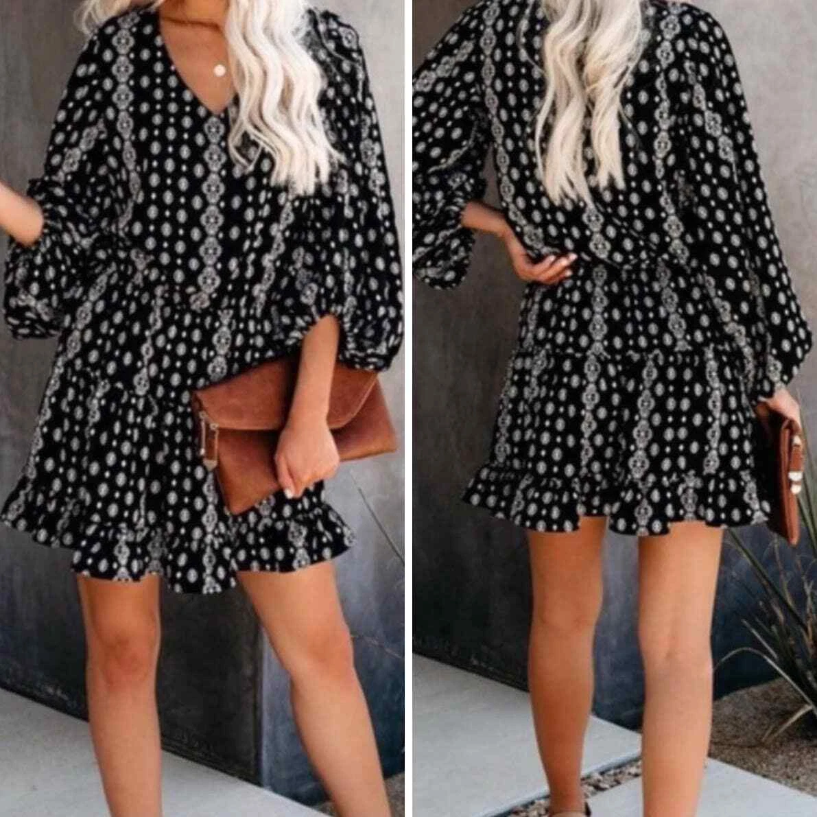 balloon-sleeved tiered mini dress