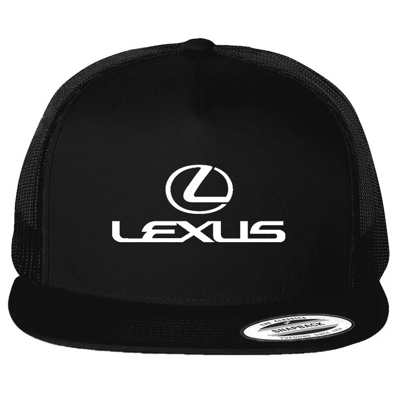 Lexus Car Auto Logo Emblem Printed on Black Hat Flat Bill Yupoong Trucker Cap