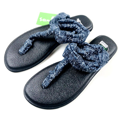 Sanuk Women Navy Blue Stretch Knit Comfort Ella Print Yoga Slingback Sandal Sz 5