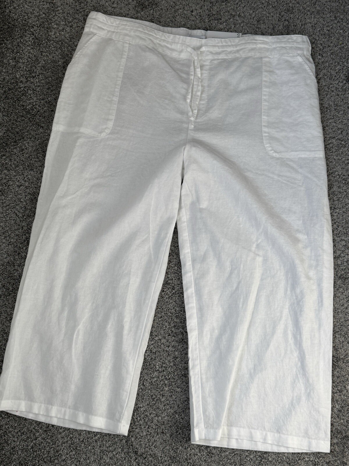 Liz Claiborne Linen Cotton Pants Womens XXL White Elastic Waist Wide Leg Capri