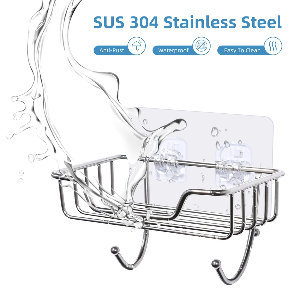 Jabonera de acero inoxidable montada en la pared soporte barra baño cesta de ducha Foto 2 de 4