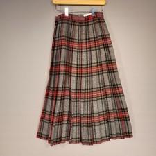 Vintage JH Collectibles Pleated Plaid Holiday Maxi Skirt Red Green 25" Waist
