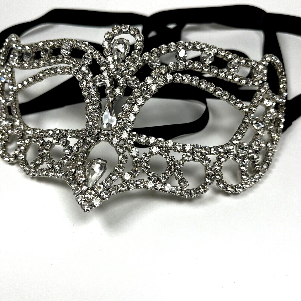 Masquerade Mask Prong Set Clear Crystal Rhinestone Venetian Party Prom - Image 4 of 4