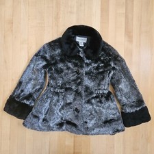 Copper Key Girls Size 4/5 XS Faux Fur Coat Black Silver Single Holiday Winter
