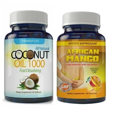 Natural Coconut Oil Pills & African Mango Fat Burn Weight Loss Supplements Combo