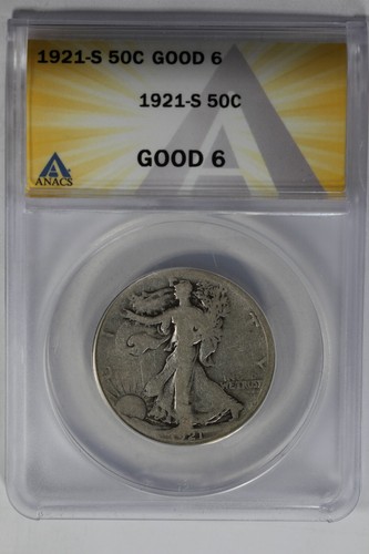1921-S .50 ANACS G6 Walking Liberty, Lady Liberty Half - 第 1/2 張圖片