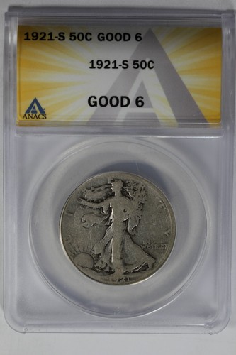 1921-S  .50  ANACS G6    Walking Liberty,  Lady Liberty Half - Picture 1 of 2