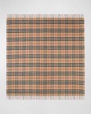 Burberry Blanket 100% Cashmere Plaid Fringe D...