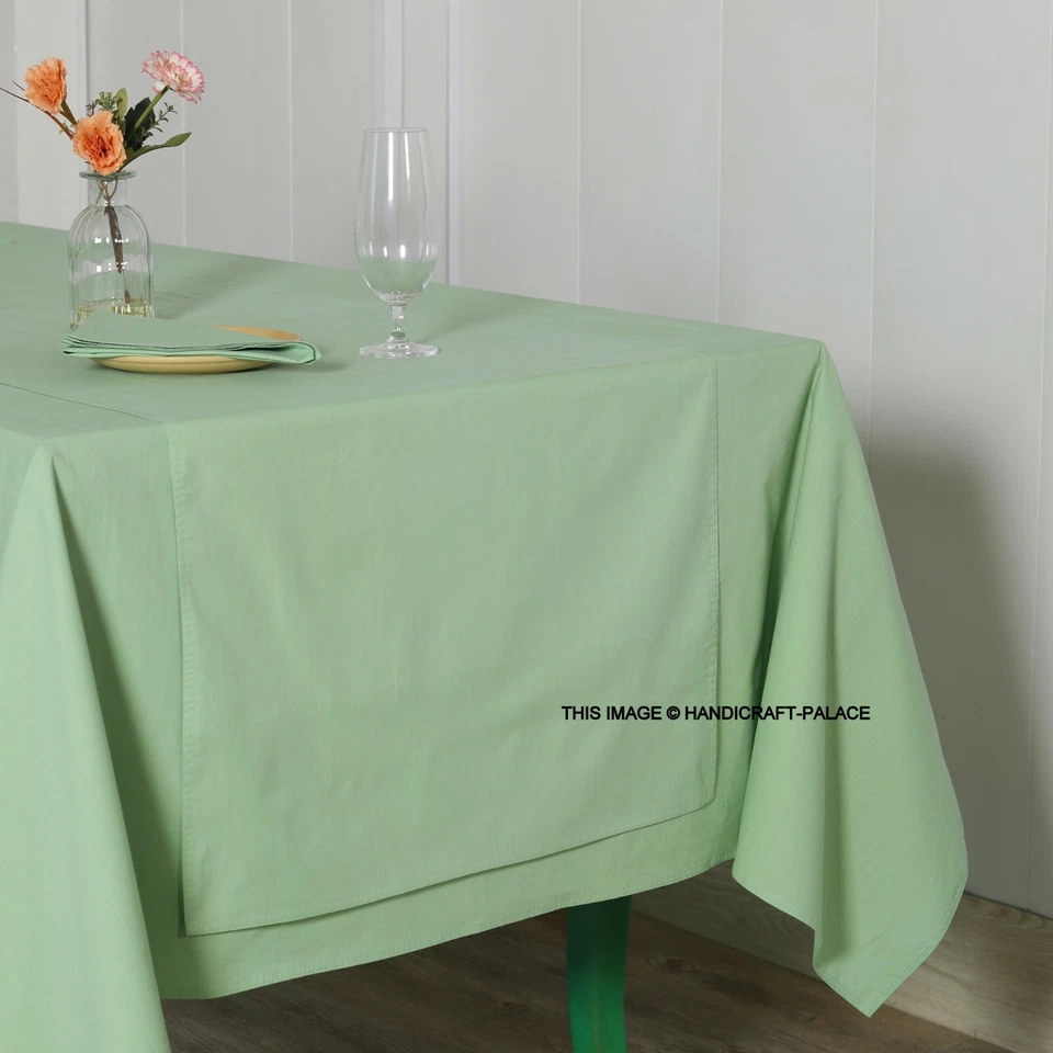 Indian Cotton Plain Fabric Tablecloths Sage Green Rectangular Dining Table Cover - Image 4 of 4