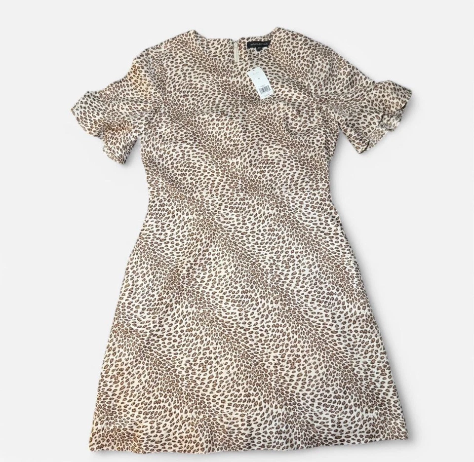 Banana Republic Ruffle Bell Sleeve Sz 8 Leopard Dress Lined A-line PERFECT
