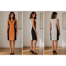 VTG Elie Tahari Womens Colorblock Sleeveless V-Neck Shift Dress Size 8 Classic