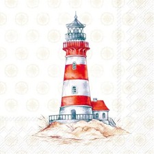 Decoupage Art Craft-Cocktail Size 5" x 5" -Lighthouse in Cream, Nautical