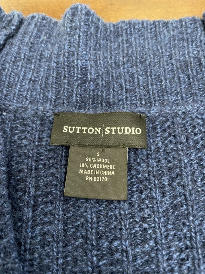 Cárdigan Sutton Studio Talla S Azul Marino Frente Abierto Mezcla Lana/Cachemira Cremallera Acentos  Foto 2 de 4