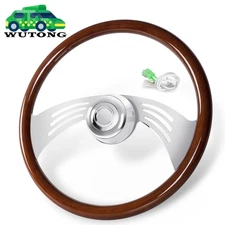 18" Chrome Real Wood Steering Wheel 2 Spokes For Kenworth Peterbilt Freightliner