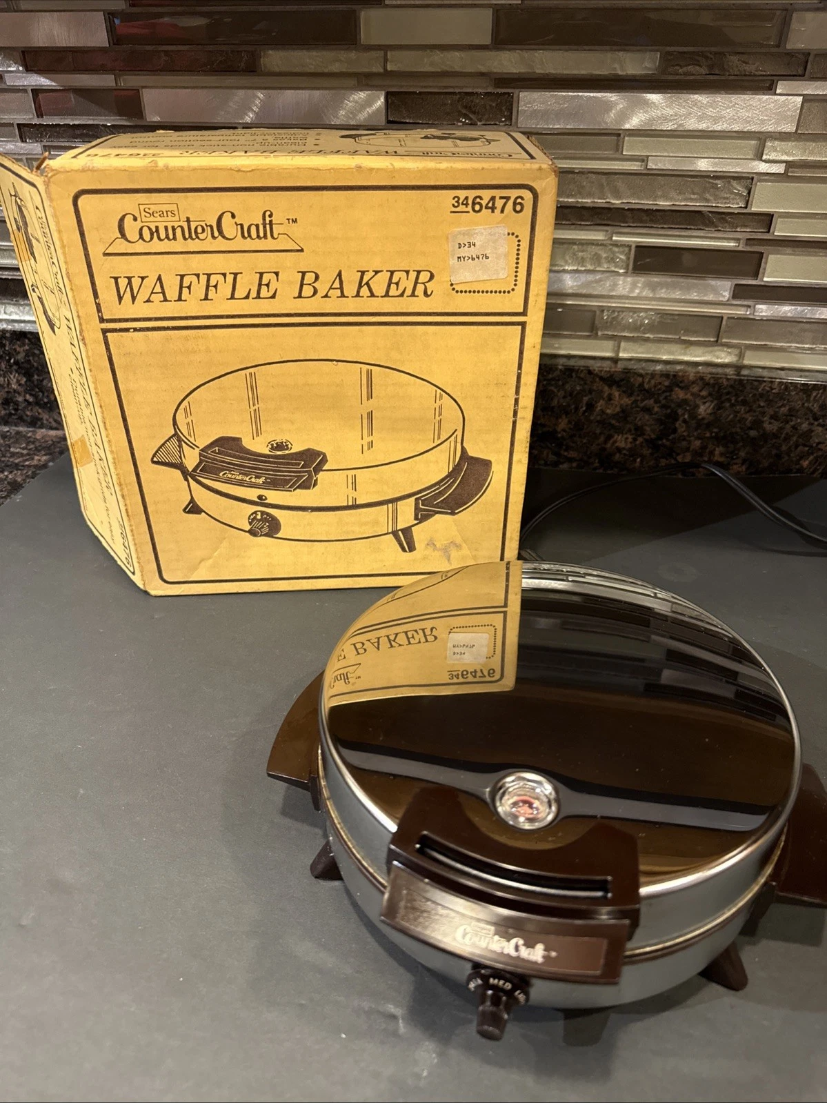 Vintage SEARS Counter Craft Waffle Baker Maker #346476 ORIGINAL BOX NICE!