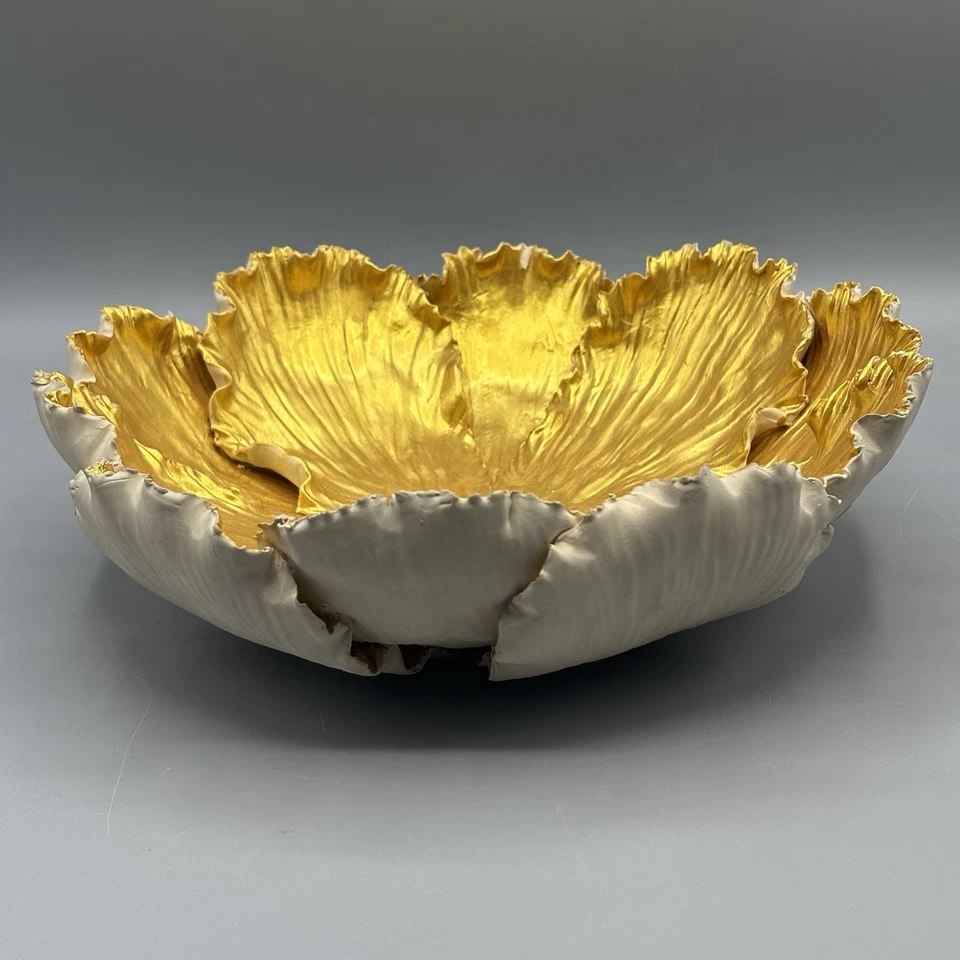 Decoração de peça central de repolho kuri dourado e branco 8,5” peônia em excelente estado usado íris e rosa - Imagem 2 de 4