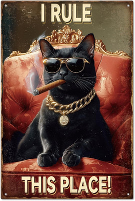  Ich Regiere Diesen Ort! '' Blechschild Black Cat Boss Metallblechschild Vintage