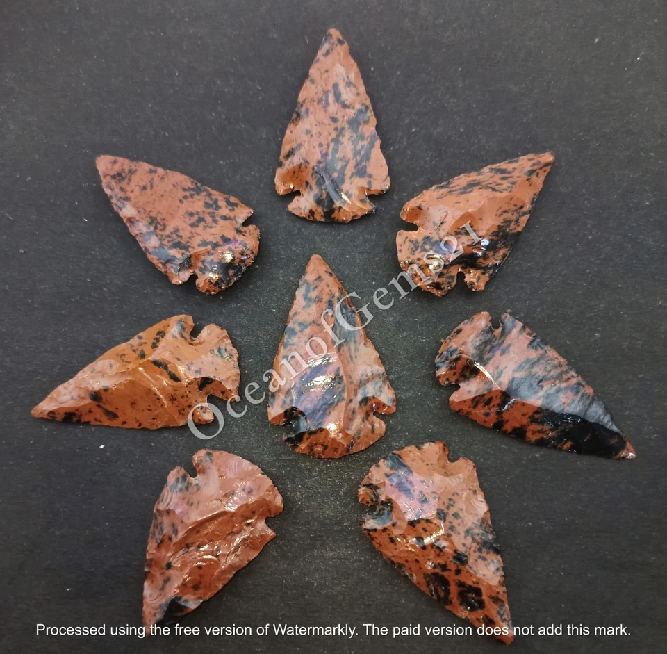 Cristal punta de flecha de obsidiana de caoba hecho por el hombre, 4 piezas, cabujón de piedras preciosas sueltas Foto 3 de 4