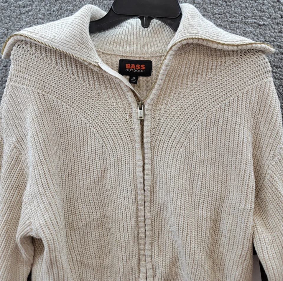 Bass Outdoor Funnel-Neck Zippered Sweater Women's XS Oatmeal Long Sleeve - Image 3 of 4