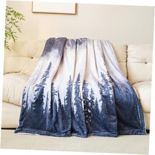Reversible Sherpa Fleece Throw Blanket - Mountain in The Mist - 50x60 Inches